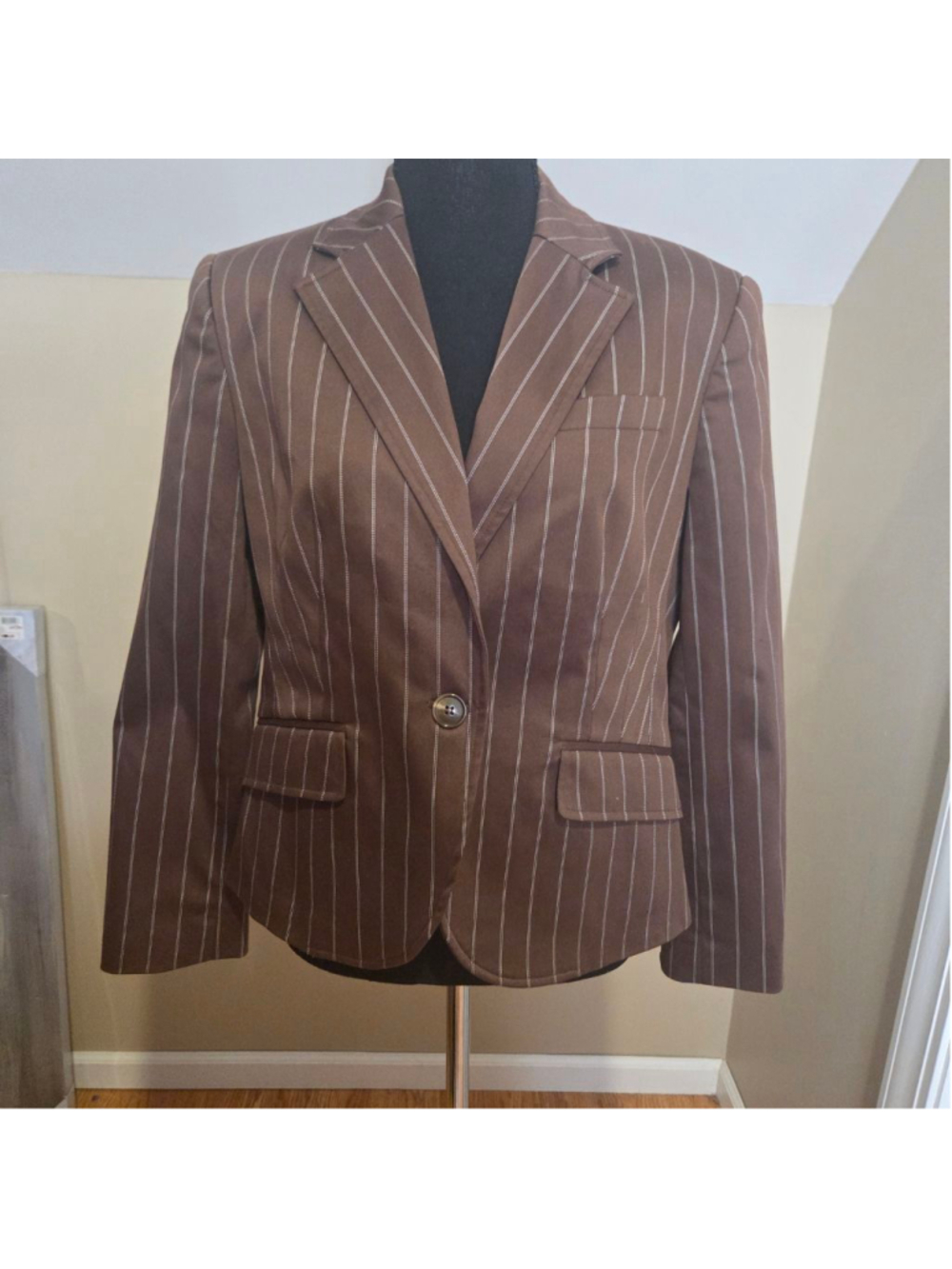 Worthington Petite Brown Pinstripe Blazer 12P